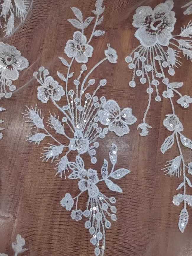 Sequined Beaded Embroidered Lace Fabric RX057