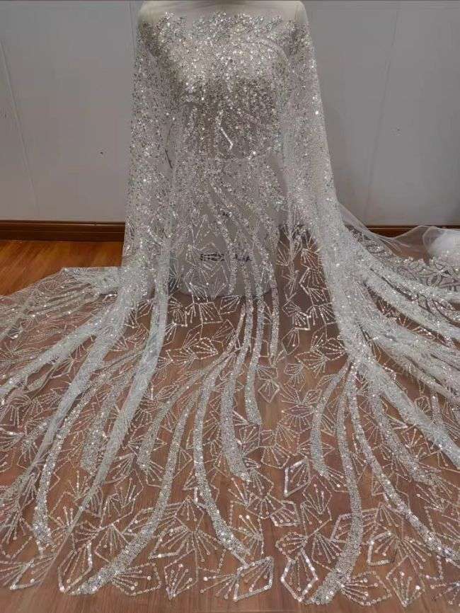 Sequined Beaded Embroidered Lace Fabric RX41