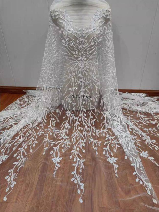 Sequined Beaded Embroidered Lace Fabric RX072