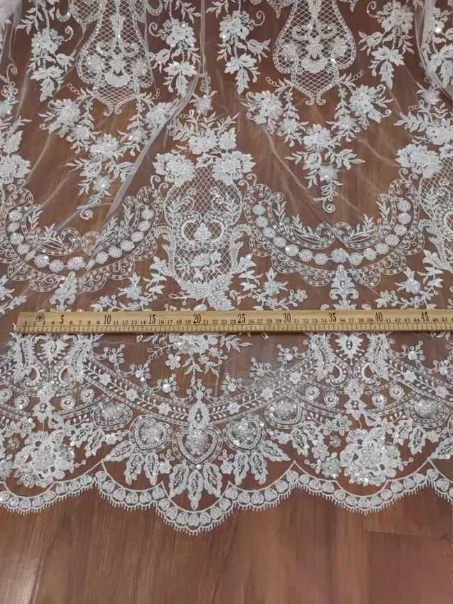 Sequined Beaded Embroidered Lace Fabric RX039