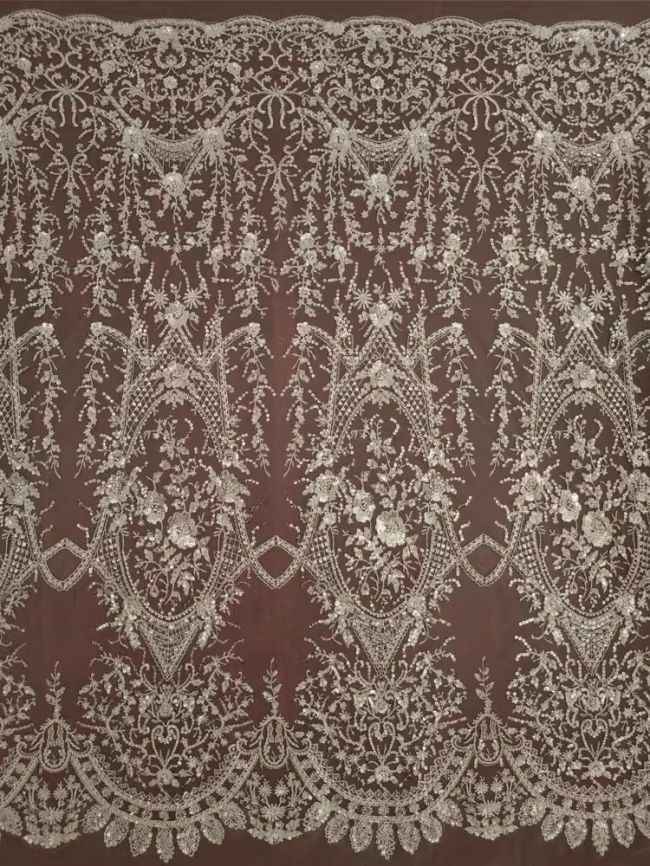 Sequined Beaded Embroidered Lace Fabric RX058