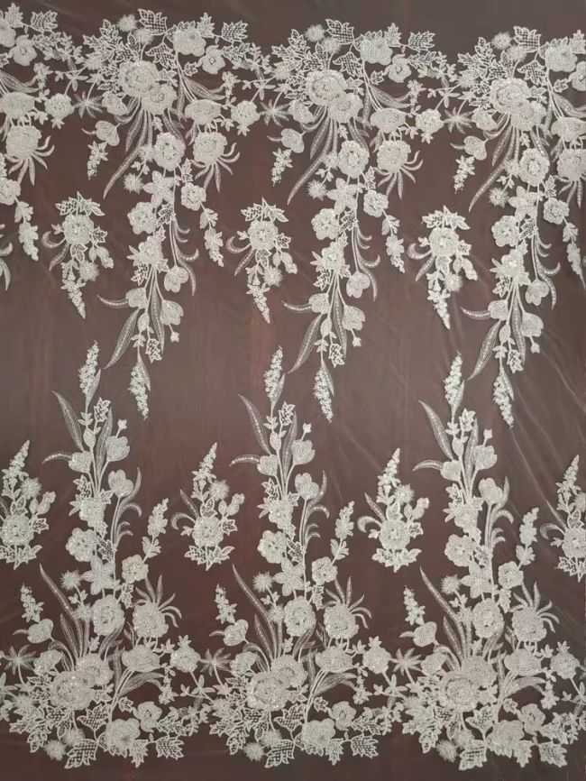 Sequined Beaded Embroidered Lace Fabric RX069