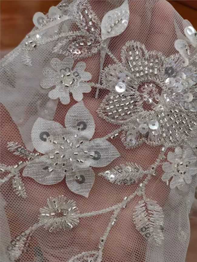 Sequined Beaded Embroidered Lace Fabric RX012