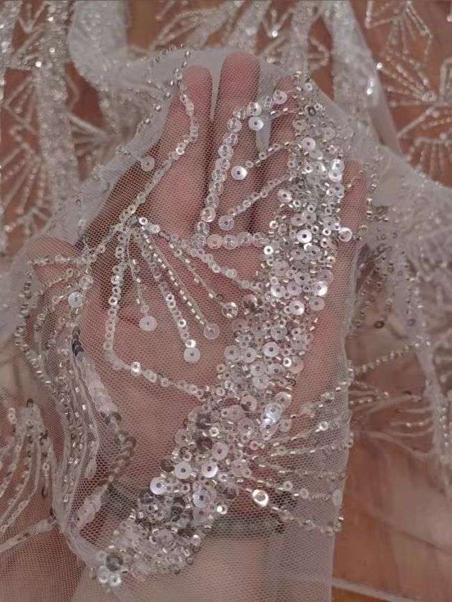 Sequined Beaded Embroidered Lace Fabric RX41