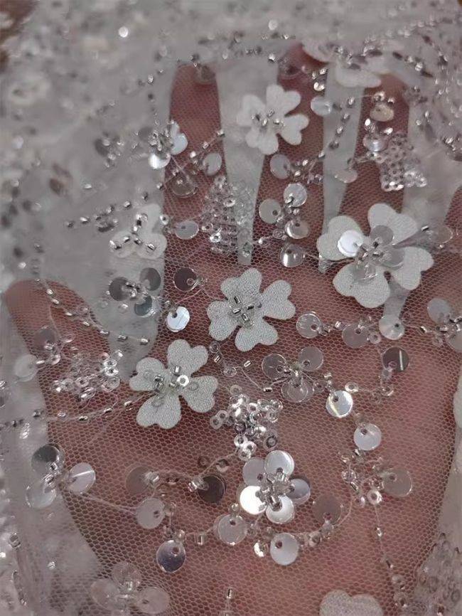 Sequined Beaded Embroidered Lace Fabric RX022