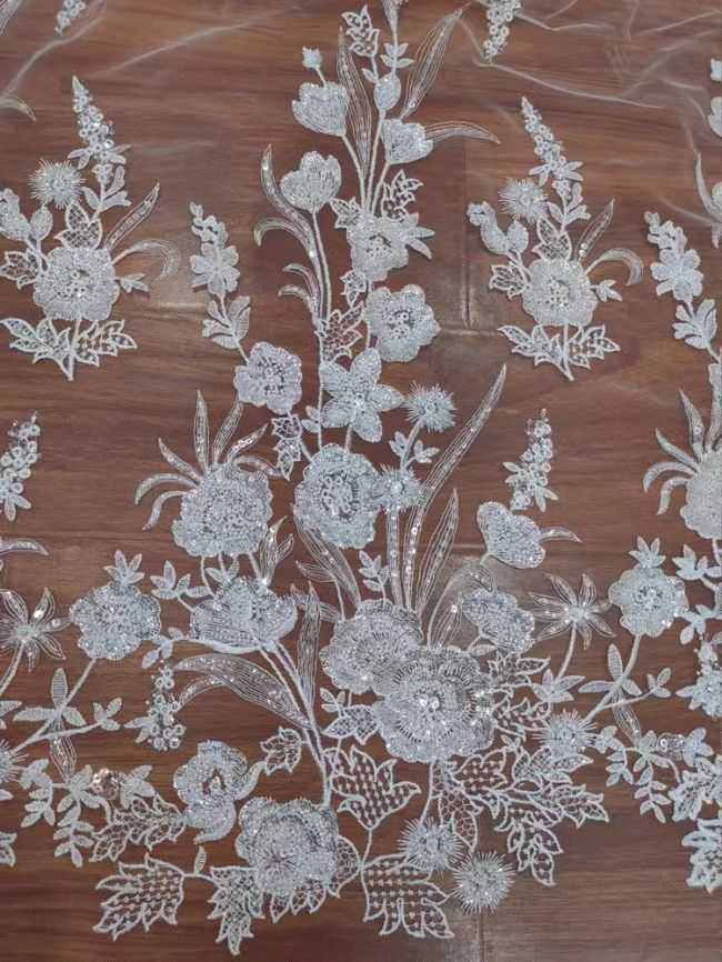 Sequined Beaded Embroidered Lace Fabric RX069