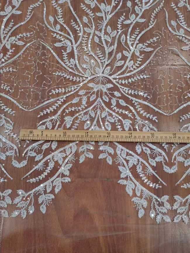 Sequined Beaded Embroidered Lace Fabric RX072