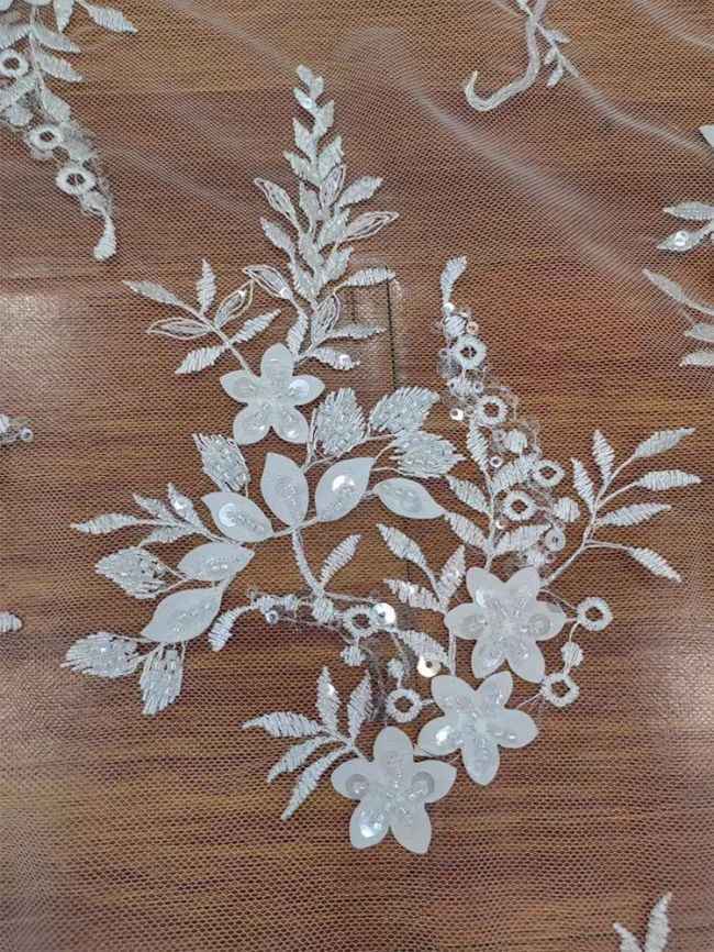 Sequined Beaded Embroidered Lace Fabric RX027