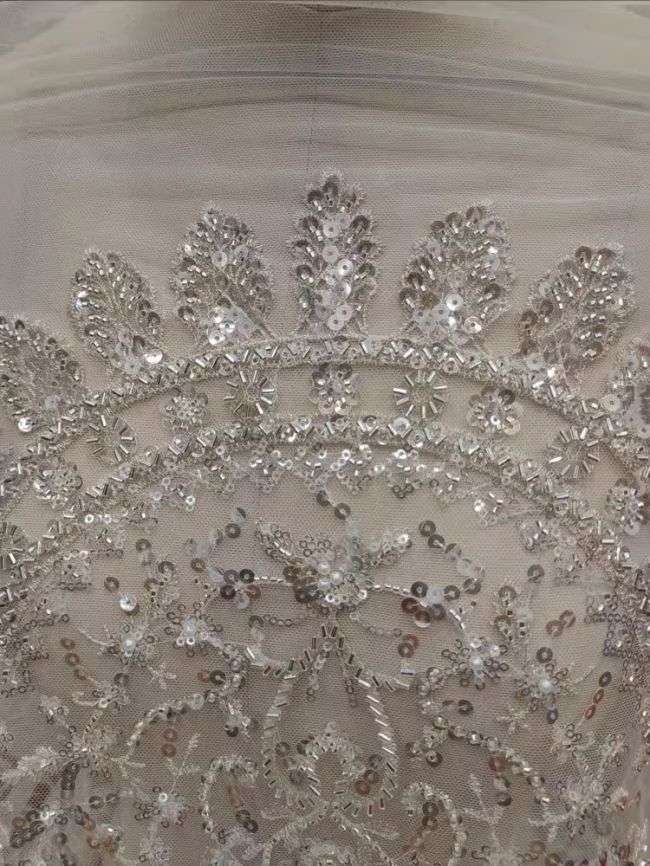 Sequined Beaded Embroidered Lace Fabric RX058