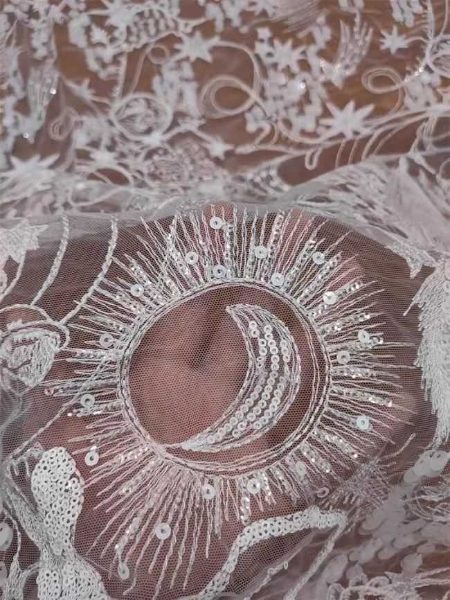 Sequined Beaded Embroidered Lace Fabric RX052