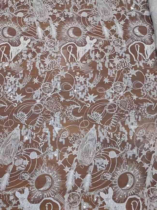 Sequined Beaded Embroidered Lace Fabric RX052