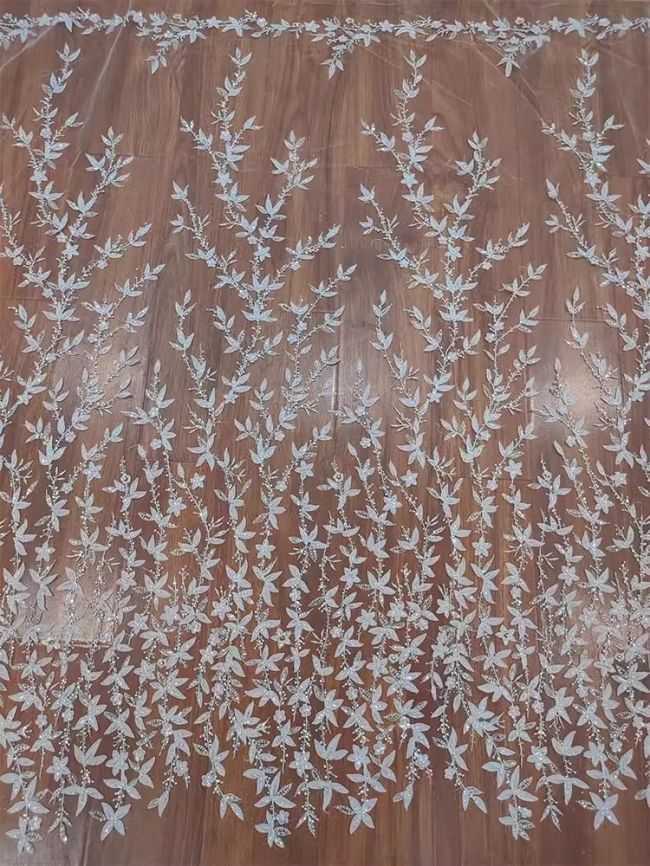 Sequined Beaded Embroidered Lace Fabric RX044