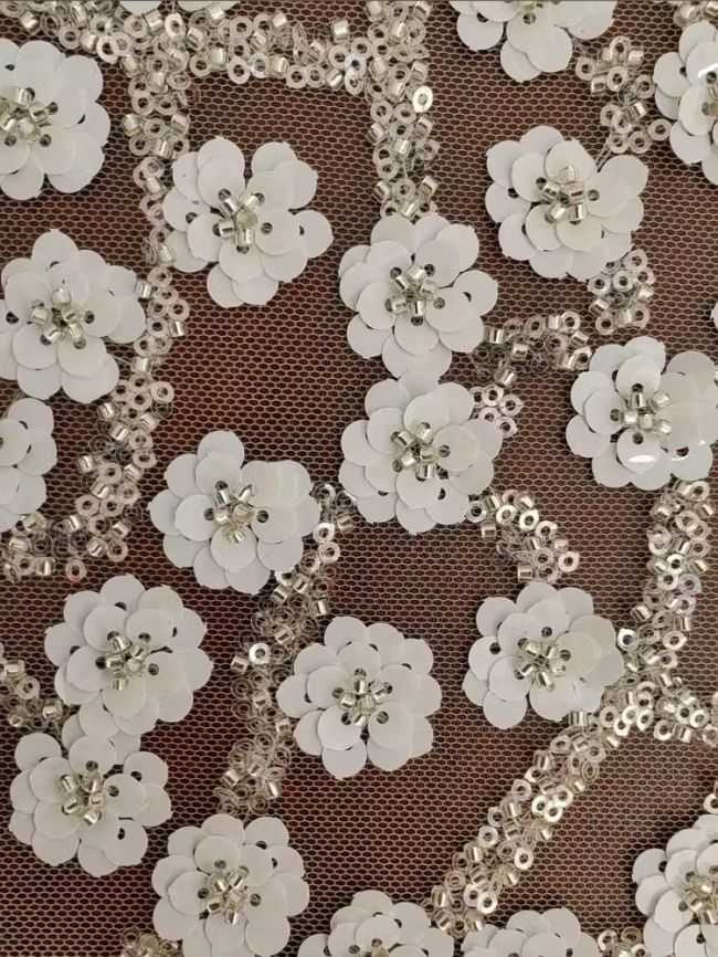 Sequined Beaded Embroidered Lace Fabric RX025