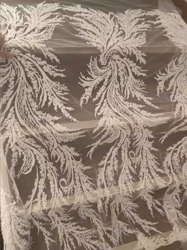 Sequined Beaded Embroidered Lace Fabric RX056