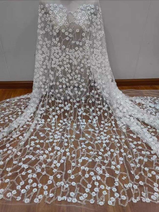 Sequined Beaded Embroidered Lace Fabric RX025