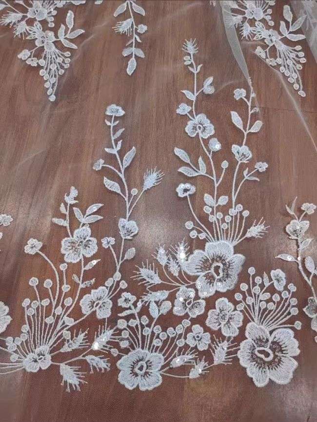 Sequined Beaded Embroidered Lace Fabric RX057