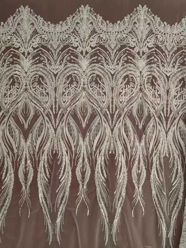 Sequined Beaded Embroidered Lace Fabric RX060