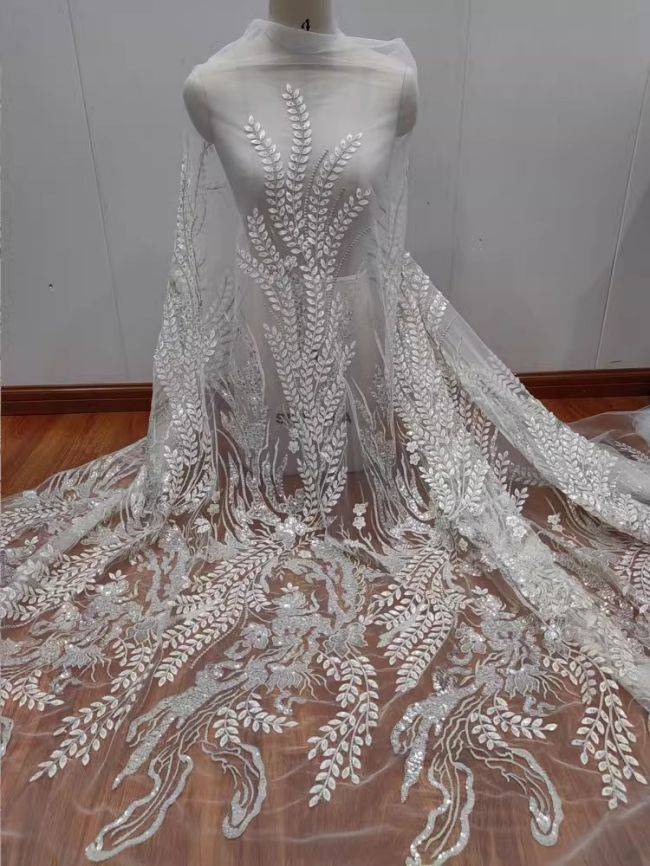 Sequined Beaded Embroidered Lace Fabric RX079