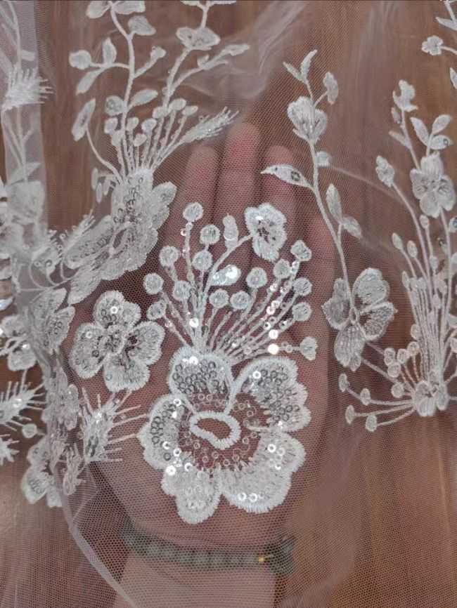 Sequined Beaded Embroidered Lace Fabric RX057