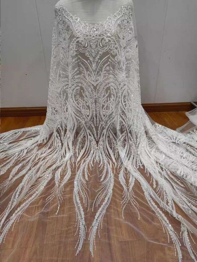Sequined Beaded Embroidered Lace Fabric RX060