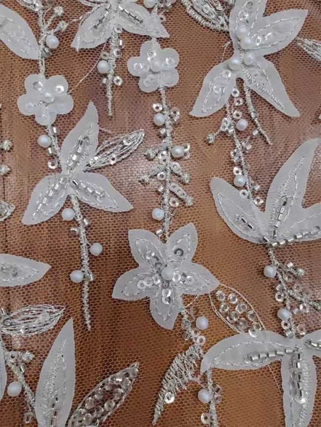 Sequined Beaded Embroidered Lace Fabric RX044