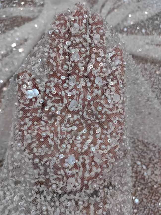 Sequined Beaded Embroidered Lace Fabric RX031