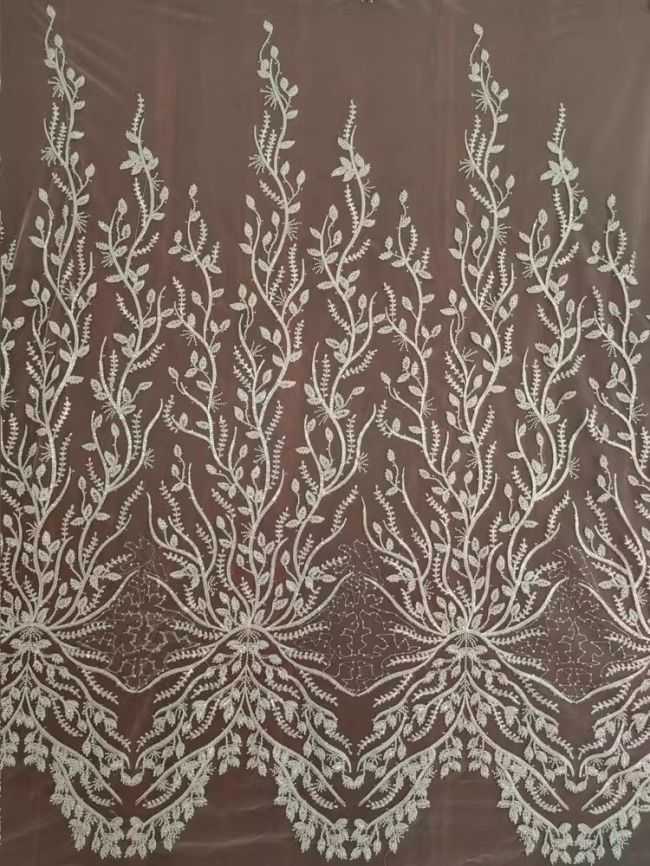 Sequined Beaded Embroidered Lace Fabric RX072