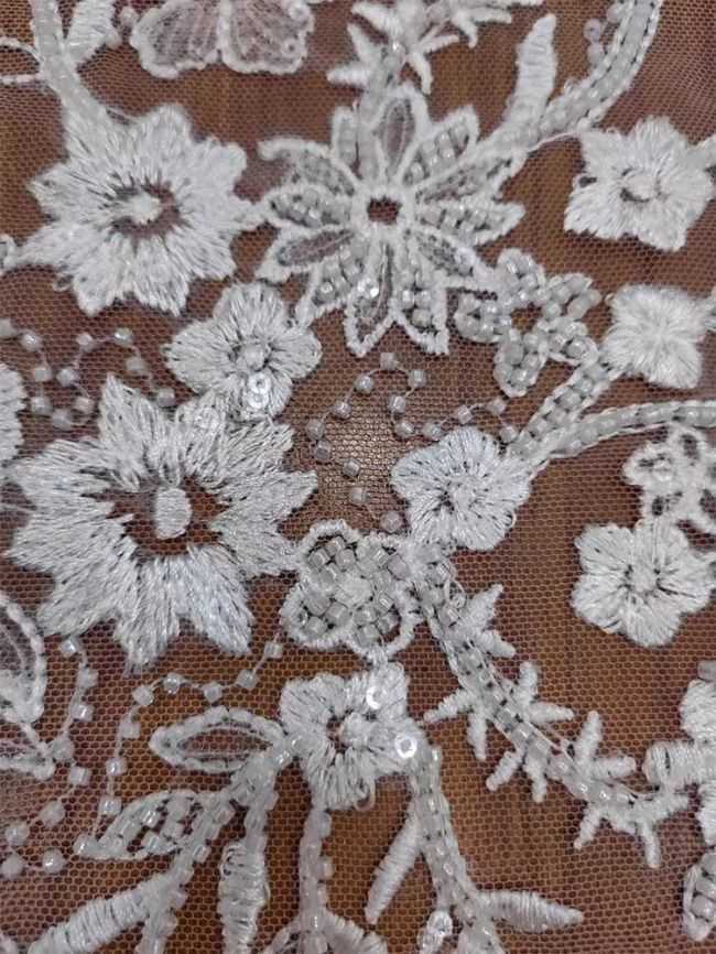 Sequined Beaded Embroidered Lace Fabric RX047