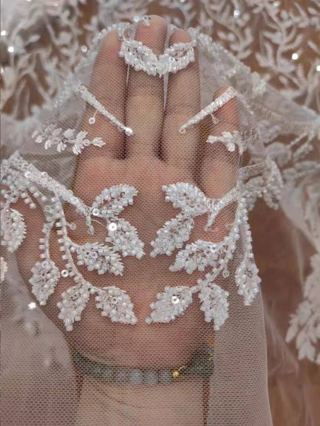 Sequined Beaded Embroidered Lace Fabric RX072