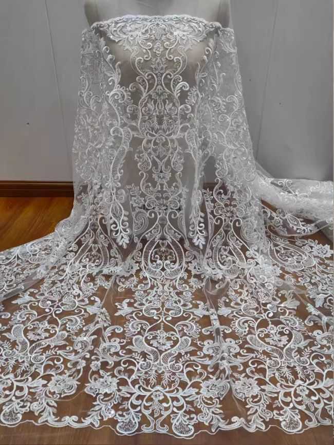 Sequined Beaded Embroidered Lace Fabric RX033