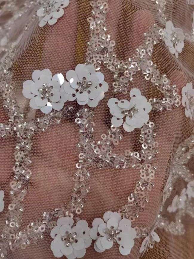 Sequined Beaded Embroidered Lace Fabric RX025