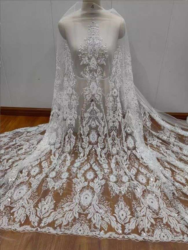Sequined Beaded Embroidered Lace Fabric RX