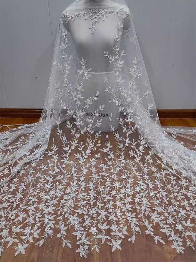 Sequined Beaded Embroidered Lace Fabric RX044