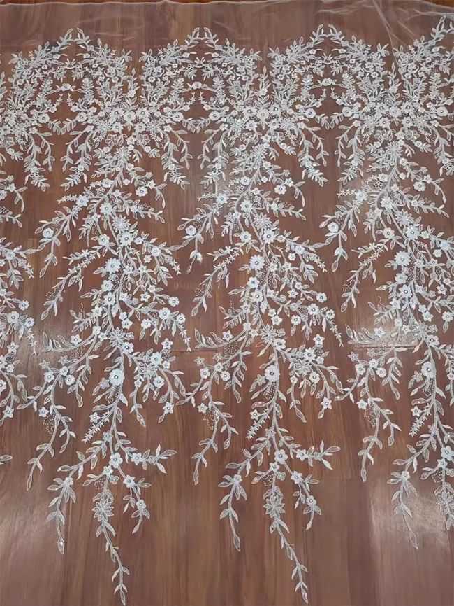 Sequined Beaded Embroidered Lace Fabric RX047