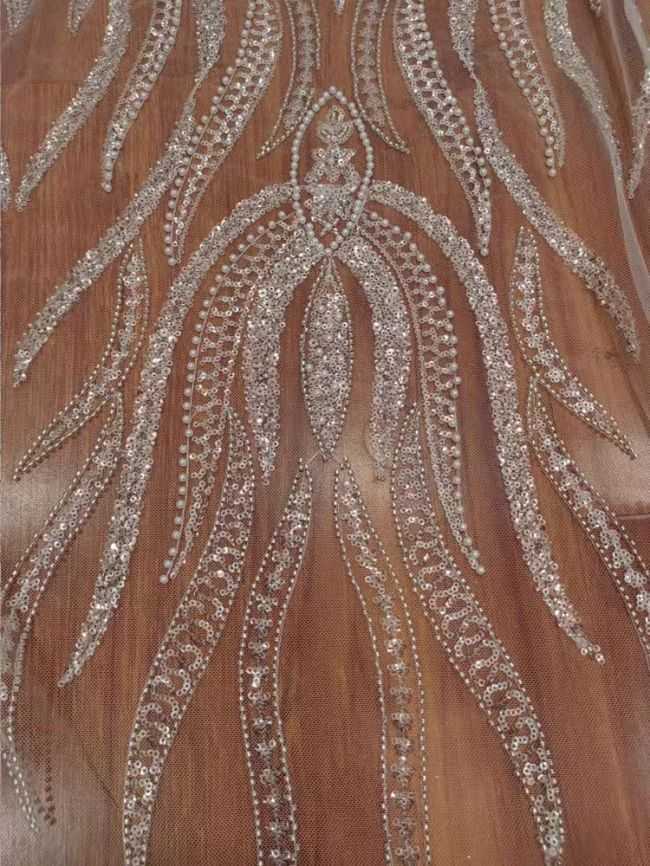 Sequined Beaded Embroidered Lace Fabric RX018