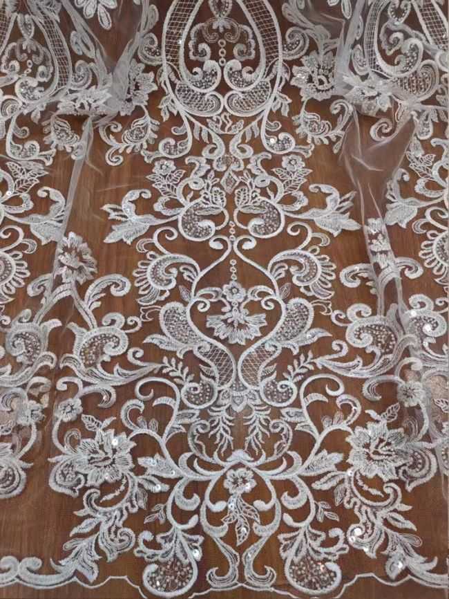 Sequined Beaded Embroidered Lace Fabric RX033