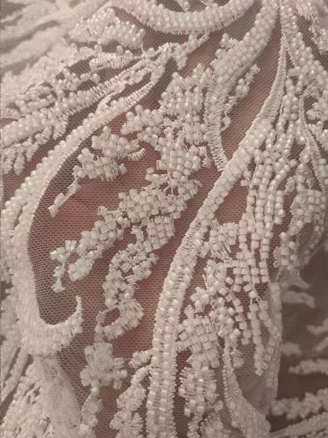 Sequined Beaded Embroidered Lace Fabric RX056
