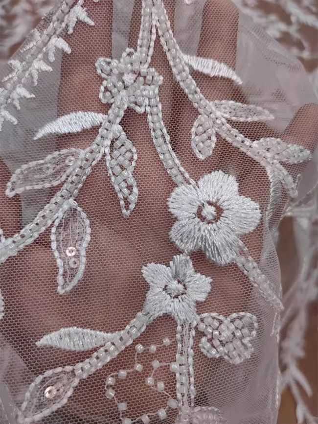 Sequined Beaded Embroidered Lace Fabric RX047