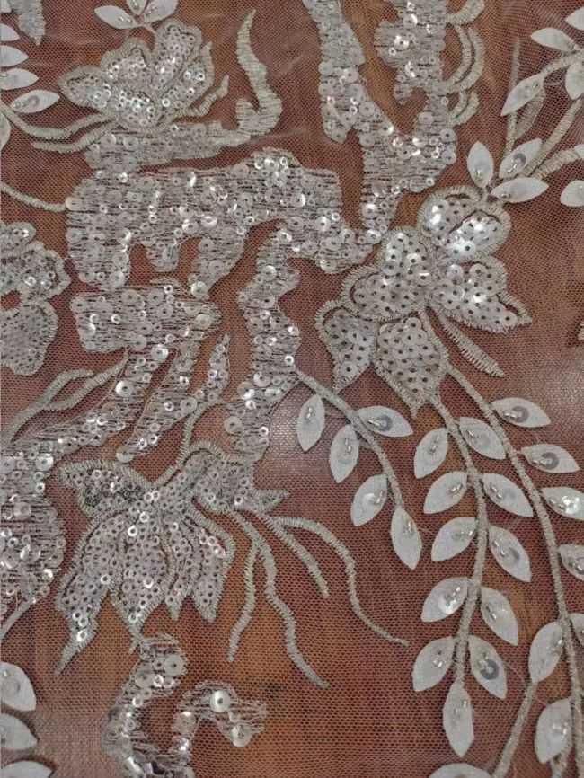 Sequined Beaded Embroidered Lace Fabric RX079