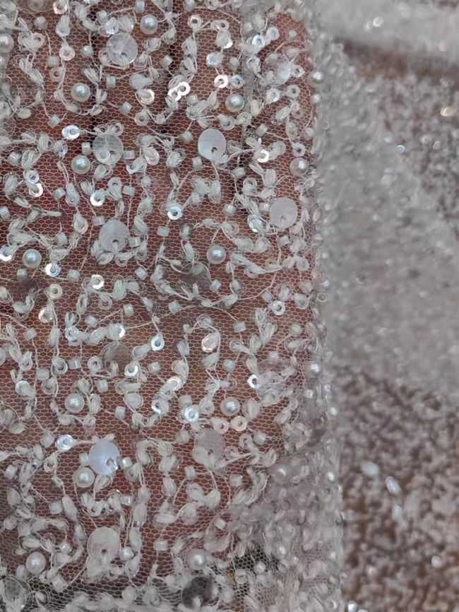 Sequined Beaded Embroidered Lace Fabric RX031