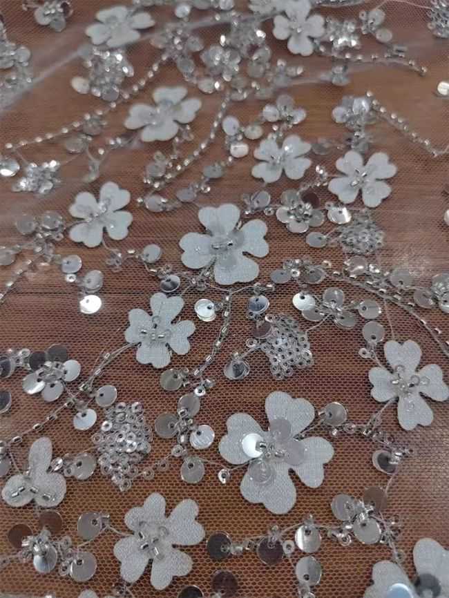 Sequined Beaded Embroidered Lace Fabric RX022