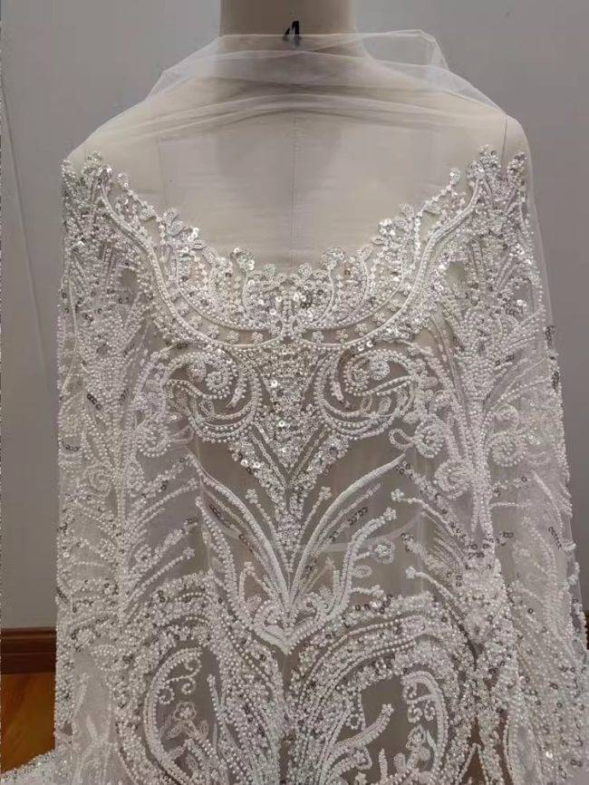 Sequined Beaded Embroidered Lace Fabric RX060