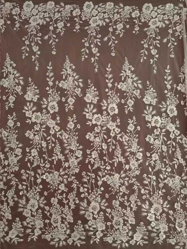 Sequined Beaded Embroidered Lace Fabric RX057