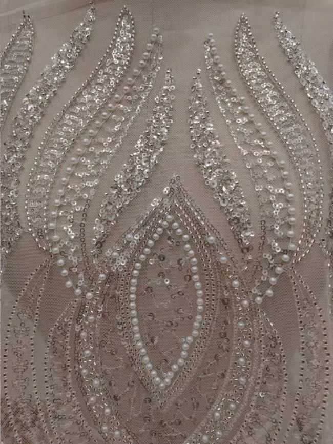 Sequined Beaded Embroidered Lace Fabric RX018