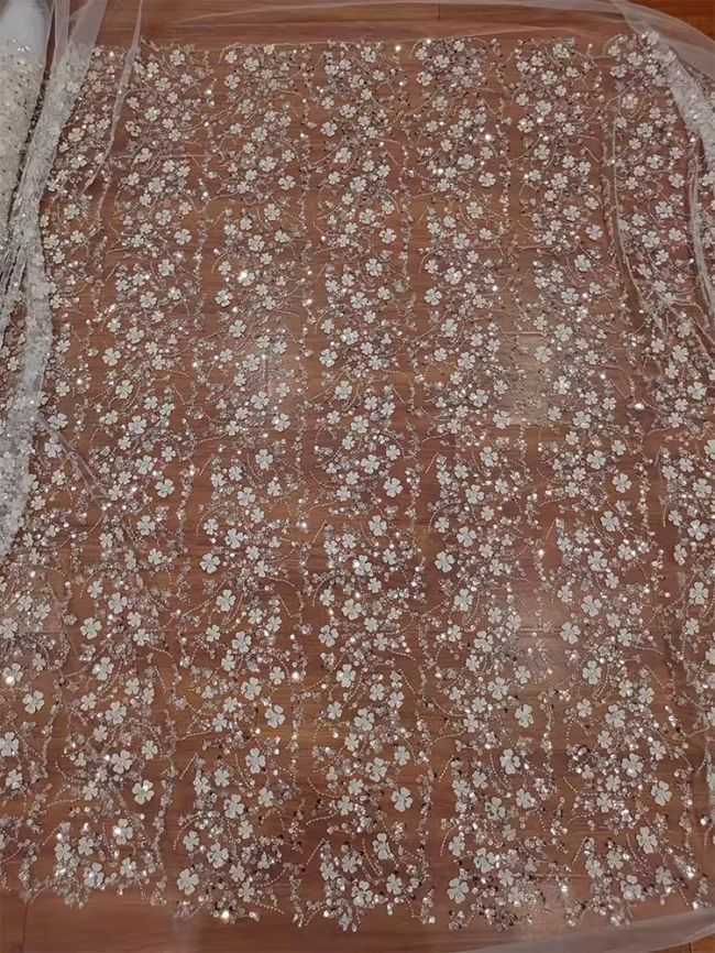 Sequined Beaded Embroidered Lace Fabric RX022