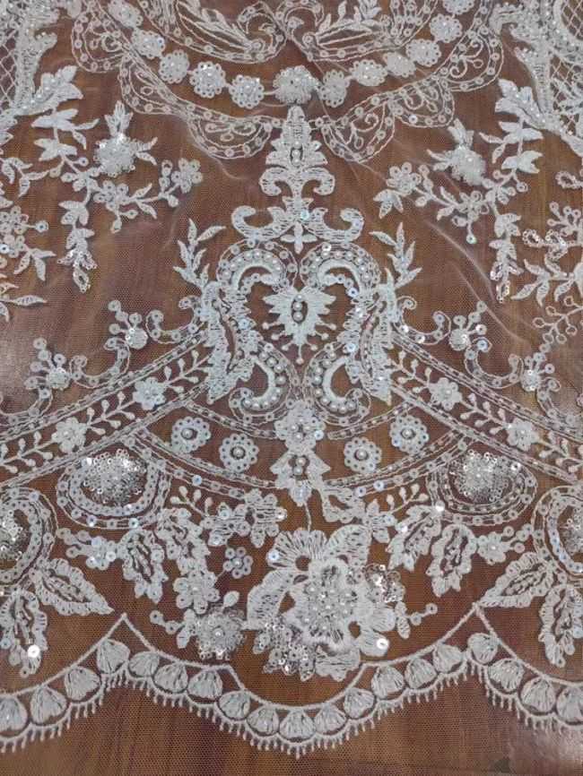 Sequined Beaded Embroidered Lace Fabric RX039