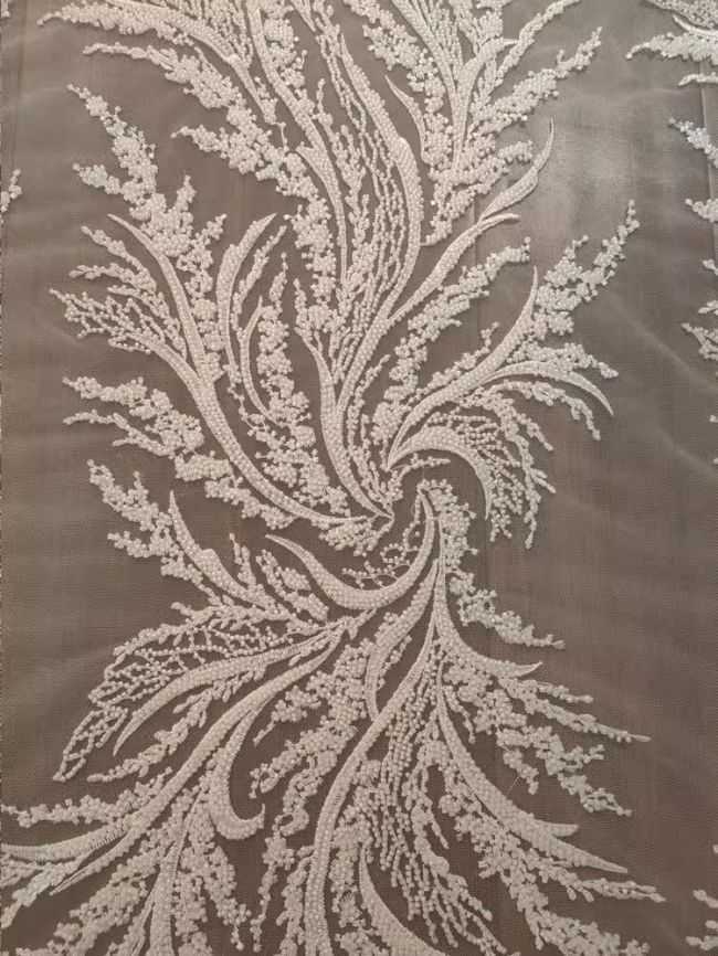 Sequined Beaded Embroidered Lace Fabric RX056