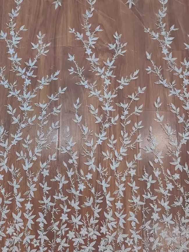 Sequined Beaded Embroidered Lace Fabric RX044
