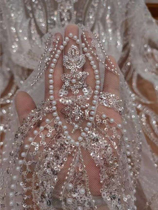 Sequined Beaded Embroidered Lace Fabric RX018