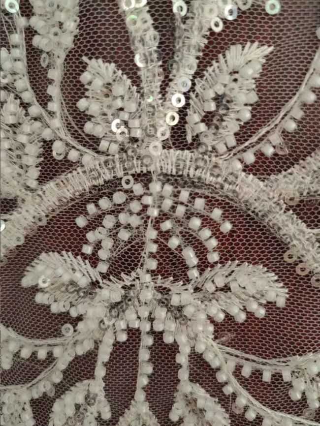 Sequined Beaded Embroidered Lace Fabric RX072